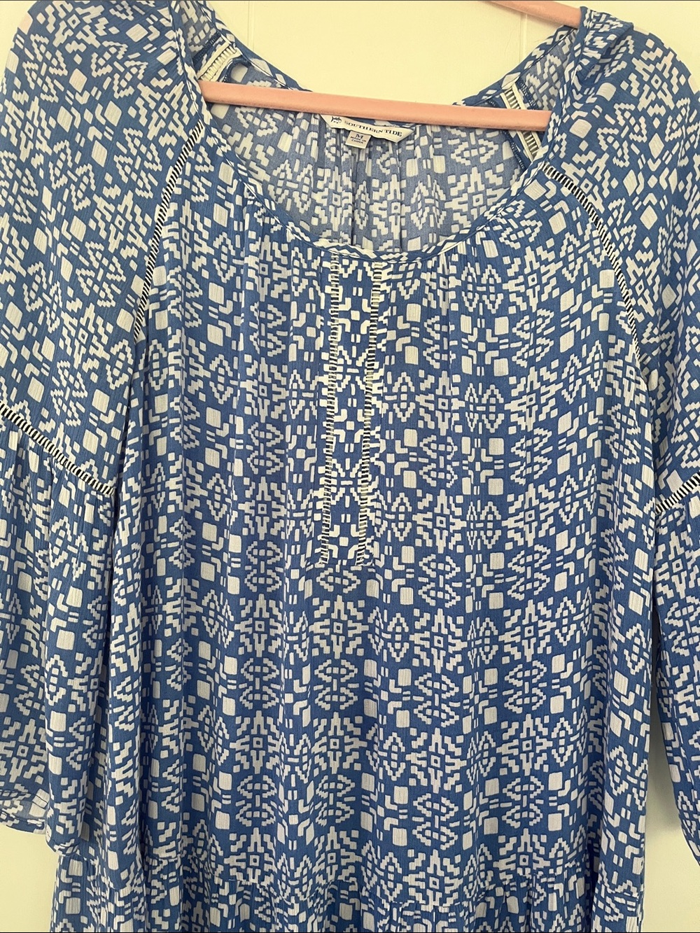Southern Tide Whitnee Blue White Performance Geometric Pattern Dress Sz Medium - Picture 3 of 10